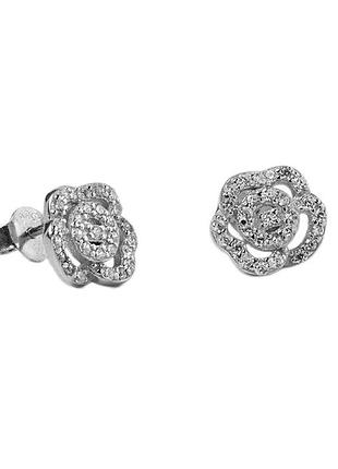 Серебряные серьги покрытые родием с фианитами