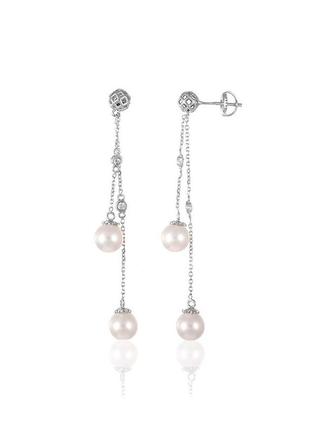 Срібні сережки з фіанітами і перлами