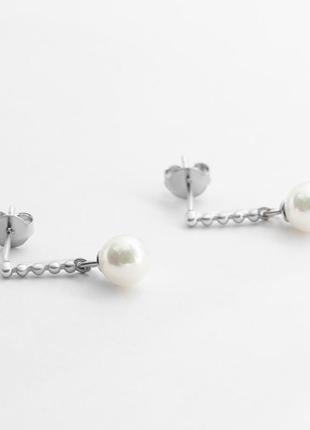 Срібні сережки пусети з перлинами