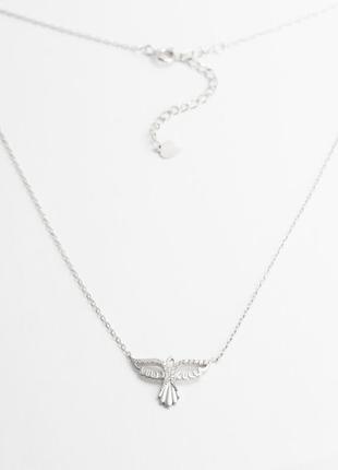 Серебряное колье родированное со вставкой фианит "свободная птица", размер 40 см x 0,1 см, вес: 2.2 г