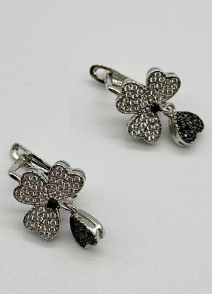 Серебряные серьги в стиле "van cleef  и  arpels" с фианитами