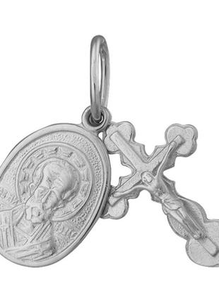 Срібний підвіс "хрест з іконою св. миколая чудотворця"