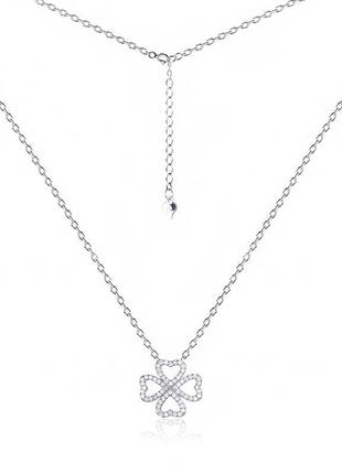 Срібне кольє родоване зі вставкою фіаніт, розмір 40 см x 0,1 см, вага: 2.4 г