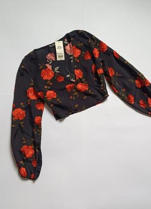 😍 новая черная блузка блуза женская топ топик с цветами 10/м