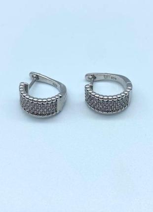 Серебряные серьги в стиле "van cleef  и  arpels" с фианитами