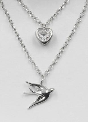 Серебряное колье покрытое родием со вставкой swarovski zirconia