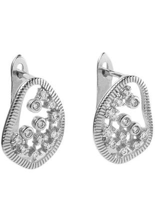 Срібні сережки покриті родієм з фіанітами