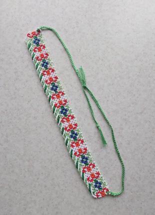 Зелена літня силянка чокер намисто прикраси ручна робота стрічковий гердан