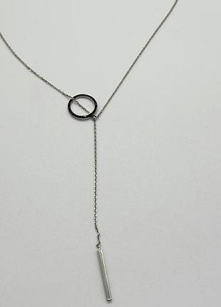 Серебряное колье галстук геометрия с черными фианитами, размер 53 см x 0,1 см, вес: 2.7 г