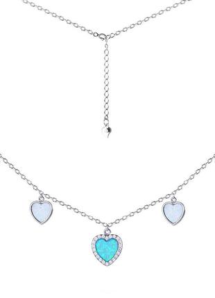 Срібне кольє родоване зі вставкою фіаніт та опалом, розмір 40 см x 0,1 см, вага: 3.9 г