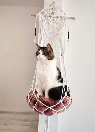 Гамак подвесной лежак лежанка для кота в технике макраме (без подушки)