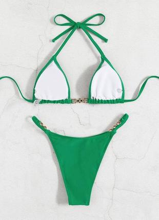 Зеленый женский раздельный купальник бикини на завязках4 фото