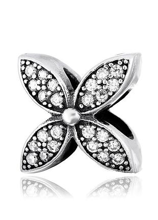 Серебряная бусина-шарм с фианитами "четырехлистник"