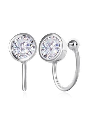 Серебряные сережки каффы с белыми фианитами