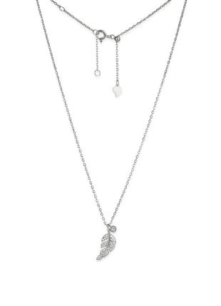 Срібне кольє з листочком і фіанітами, розмір 42 см x 0,1 см, вага: 2.3 г