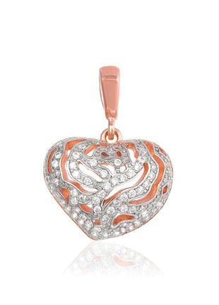 Срібний підвіс в позолоті з фіанітами "серденько"