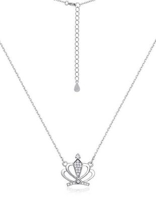 Серебряное колье родированное со вставкой фианит "корона", плетение якорь+декор, размер 43 см x 0,1 см, вес: