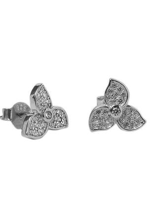 Серебряные серьги покрытые родием с фианитами