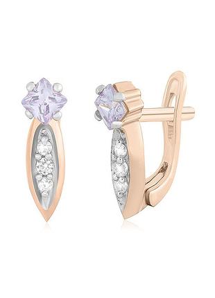 Срібні сережки в позолоті з бузковими фіанітами