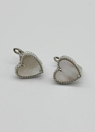 Срібні сережки в стилі "van cleef  та  arpels" зі вставкою перламутр