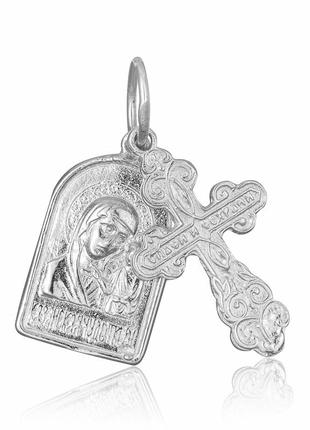 Срібний підвіс "хрест з казанською іконою божої матері"