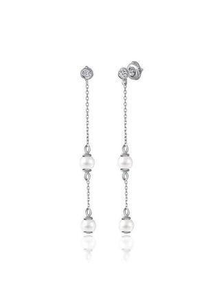 Срібні сережки з фіанітами і перлами