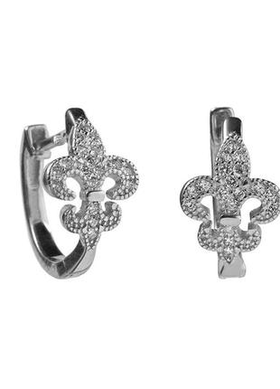 Срібні сережки покриті родієм з фіанітами