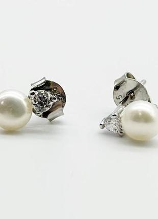 Срібні сережки зі вставкою перлина/фіаніт