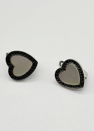 Серебряные серьги в стиле "van cleef и arpels" со вставкой фианит/перламутр