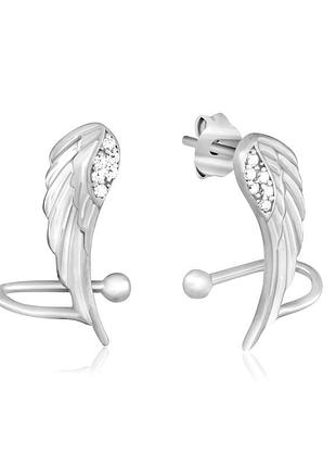 Срібні сережки пусети крила з ефектом кафи