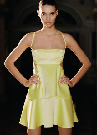 Лимонное-желтое платье женская короткая zara new