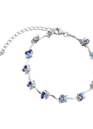 Серебряный браслет с синими фианитами, размер 16,5 см x 5 см, вес: 6.3 г