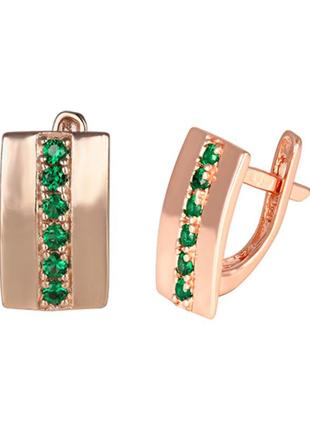 Серебряные серьги в позолоте с изумрудными фианитами