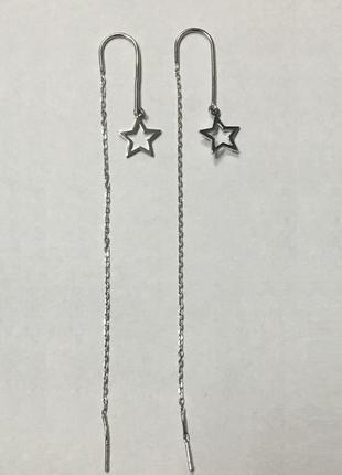 Срібні сережки протяжки зірочки