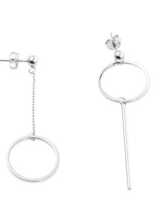 Серебряные серьги асимметричные с кольцами