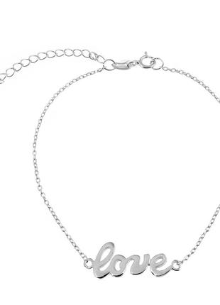 Серебряный браслет на ногу love, размер 28 см x 0,1 см, вес: 1.4 г