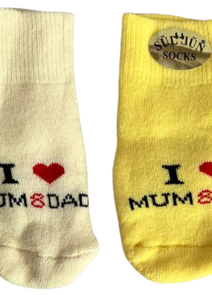 Набір махрових шкарпеток для новонароджених i love mum and dad від 0 до 6 місяців 2 пари