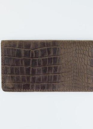 Чоловіче портмоне із натуральної шкіри crazy horse тиснення крокодил sh006 (темно-коричневе)