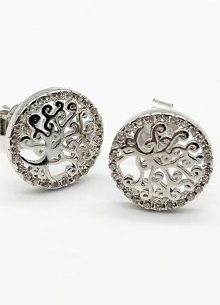 Серебряные серьги с белыми фианитами флора