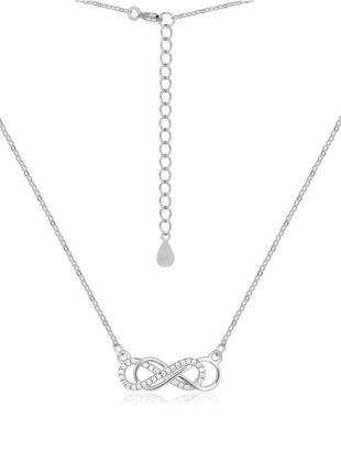 Колье серебряное покрытое родием с фианитами "бесконечность", плетение якорь+декор (кл2ф/705), размер 46 см x