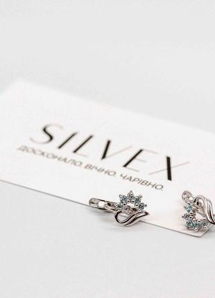 Серебряные серьги покрытые родием с фианитами