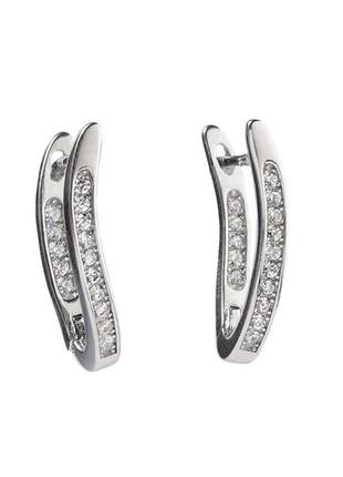 Срібні сережки покриті родієм з фіанітами