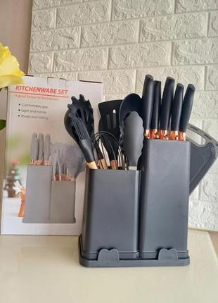 Набір кухонного приладдя 19 предметів із подвійною підставкою обробною дошкою набором ножів че