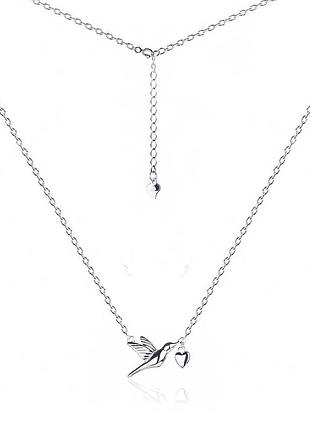 Срібне кольє родоване "пташка", розмір 40 см x 0,1 см, вага: 2.0 г