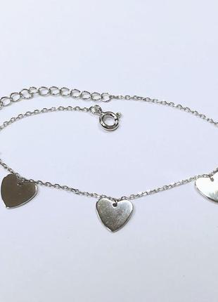 Срібний браслет декоративний серця, розмір 16 см x 0,1 см, вага: 2.1 г