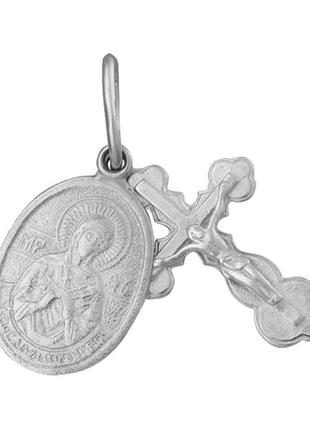 Серебряный подвес "крест с иконой "семистрельная"