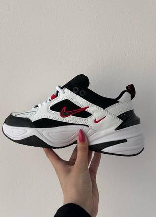 Nike m2k tekno black white “red logo”