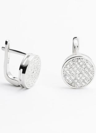 Срібні сережки покриті родієм з фіанітами