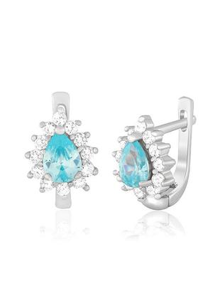 Серебряные серьги с голубыми фианитами
