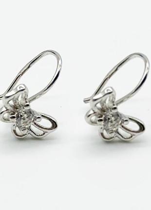 Срібні сережки родовані з фіанітами метелики